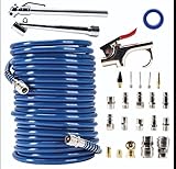 Scheppach Kompressor Zubehörset 25 teilig | Spiralschlauch 7,5m, Reifendruckmesser, Ausblaspistole, Stecknippel, Düsen, Adapter Kompressorzubehör