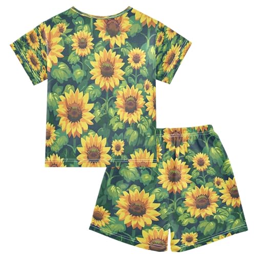 senya Short Sleeve Pajamas Sets Summer Cotton Sleepwear Sunflower and Leaves2