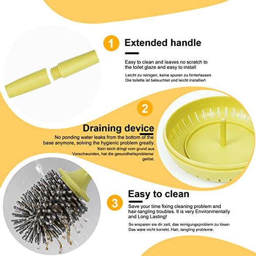 Silicone Toilet Bowl Brush And Holder 2 Pack Long Handle Toilet Brush For Bathroom With Free-Standing Ventilated Holder Durable And Flexible Silicone Toilet Brushes For Toilet Cleaning Yellow And Grey #TOP6