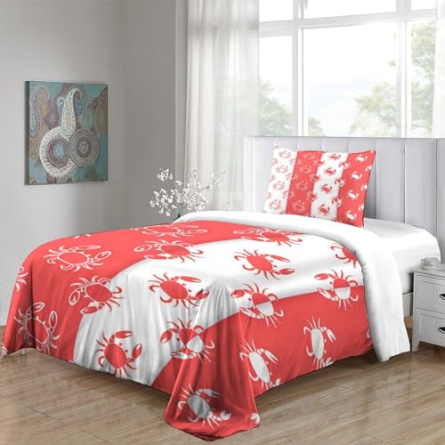 Housse de couette crabe avec fermeture éclair, parure de lit microfibre 135x200