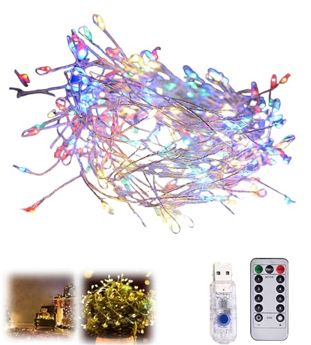 Cadena de luces de alambre de cobre, luces de hadas de petardo de alambre de cobre, luces LED parpadeantes, para bodas, fiestas, decoración de vacaciones (luz de color de línea plateada, 100 luces