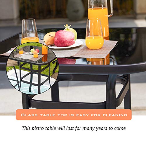Image of LOKATSE HOME Outdoor Bistro Bar Height Table Metal Frame Square Tempered Furniture Glass Top All Weather for Patio