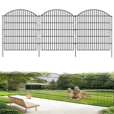 10 Panels Garden Fences Animal Barrier, 33 in(H) X 24 ft(L) Dog Fence Outdoor for Yard Rustproof No Dig Decorative Fencing Metal Wire Panel Border for Rabbits, and Patio Temporary Ground Stakes