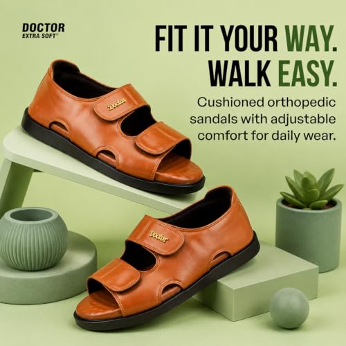 Image of DOCTOR EXTRA SOFT Orthopedic Diabetic Comfortable Dr Sole Footwear Daily Use Casual Wear Stylish Black Cushioned Adjustable Strap Sandals for Men's-Gents &Boy's L-10