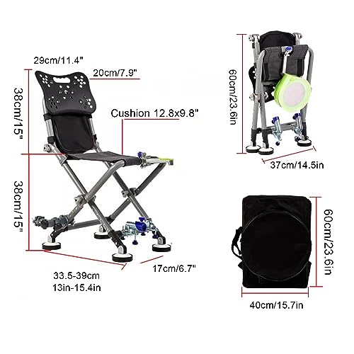 HM&DX Aluminum Folding Fishing Chair with Adjustable Backrest Legs, Heavy Duty Professional Outdoor Fishing Chair with Backpack, Portable Lightweight Leisure Chair for Uneven Ground