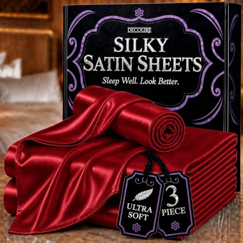 Image of DECOLURE Satin Sheets Twin Size | Softer Than Silk | Luxury 3 Pc Bed Set