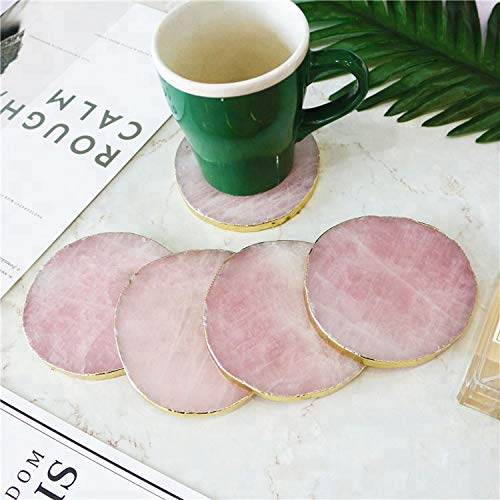 Rose Quartz Coasters, 4 Sliced Coasters, Whisky/Wine Coasters, Classy Coasters Set of 4 by Vitra