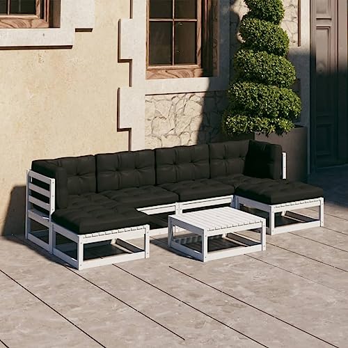 THOYTOUI 7 Piece Patio Lounge Set with Cushions, Patio Conversation Set Outdoor Furniture Patio Furniture Outdoor Sofa Suitable for Garden Parks Piazza Pool White Solid Pinewood