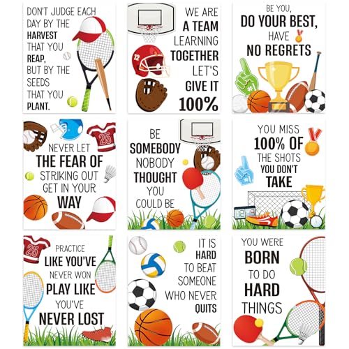 9 Pcs Sports Motivational Posters Classroom Decorations,Back to School Football Baseball Basketball Posters Decorations,Classroom Sports Themes Poster for Team Coach School Office Playroom Supplies