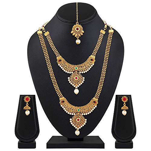 Shining Diva Fashion 18k Gold Plated Long Short Necklace Combo Stylish Traditional Pearl Jewellery Set for Women - Image 5