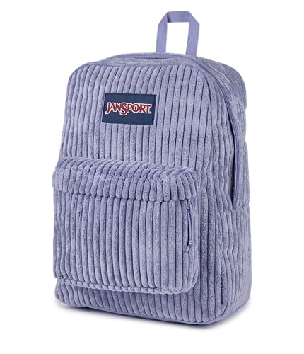 Image of JanSport Superbreak Plus FX Backpack - Work, Travel, or Laptop Bag with Water Bottle Pocket - Surreal Corduroy Lavender Ash