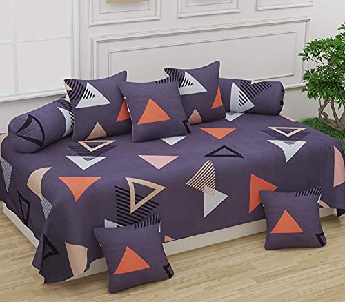 Image of Supersoft 8 Piece Diwan Set 1 Bed Sheet 2 Bolster Cover 5 pcs Cushion Cover (Coffee)