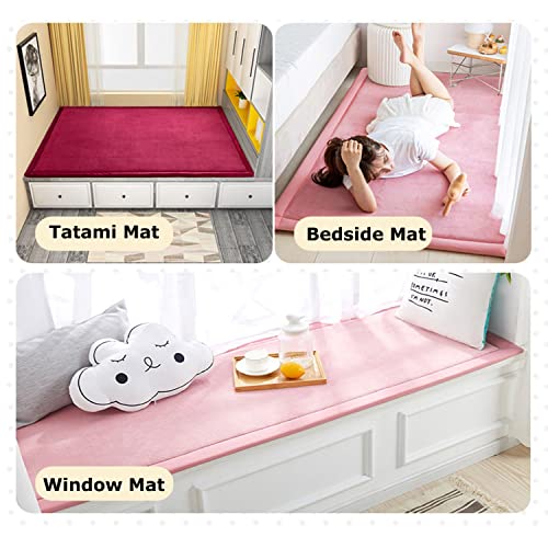 Waigg Kii Groot vloerkleed voor baby's, zacht koraal fluwelen babyspeelmat, antislip tatami yogamat, zacht tapijt voor woonkamer slaapkamer (150 x 150 x 2 cm, roze) - Afbeelding 4