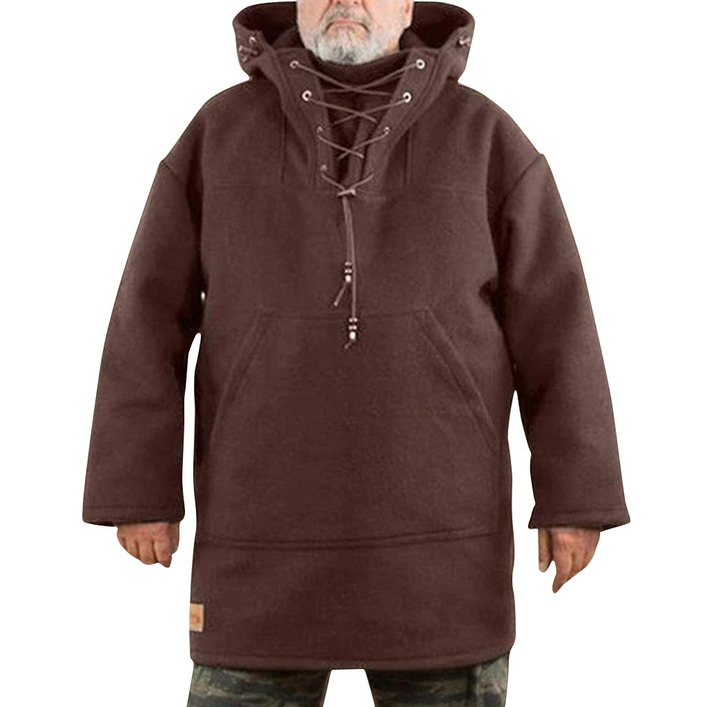 Herren Wolle Schwerer Mantel Winter Herren Freizeitjacke Kapuzenpullover S-5XL, braun, XXL