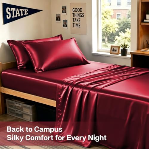 Image of MR&HM Satin Pillowcase for Hair and Skin, Silk Satin Pillowcase 2 Pack, King Size Pillow Cases Set of 2, Silky Pillow Cover with Envelope Closure (20x40, Burgundy)