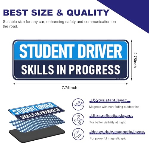 Image of KVAEY 3 PCS Student Driver Magnet for Car, Clear Visible Reflective Magnetic Sticker Set, Removable Funny Weather Resistant Novice Rookie Safety Attention Sign for Bumper & Windows (Blue)