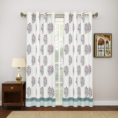 Image of BLOCKS OF INDIA Hand Block Printed Cotton Linen Daylight Door Curtain (Style 7, Door 7 FEET)