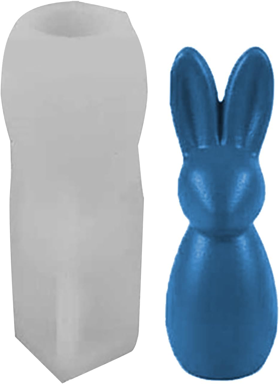 Silicone Candle Molds - Easter Rabbit | Food Grade Casting Mould for DIY soap and Chocolate, 1-Pack, 3D Bunny Statue Mold for Cake Candy, White, Flexible Concrete Craft Tool