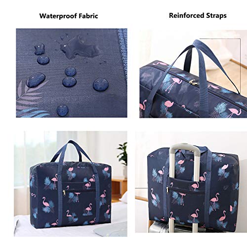 Nabegum Foldable Travel Duffel Bag Carry on Luggage Flamingo Gym Weekender Overnight Bag for Women and Girls
