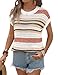 Ivicoer Womens Spring Summer Shirts Knit Sweater Crew Neck Short Sleeve Summer Tops Women Fashion 2026 Orange Stripe M