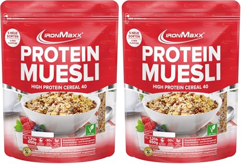 IronMaxx Protein Müsli Veganes Eiweißmüsli laktosefrei, Geschmack Schokolade, 550 g Beutel (2er Pack)
