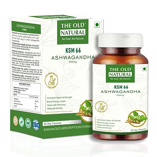 The Old Natural KSM-66 Ashwagandha 600 mg Veg Capsules | Extra Strength Natural Formulation | Support strength & energy | Withania Somnifera Extract - 60 Vegetarian Capsules