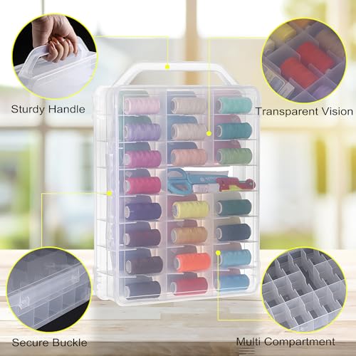 Image of BTSKY 2 Pack Double-Sided Sewing Threads Organizer, 46-Grid Thread Holder, Clear Plastic Sewing Box Functional Thread Spool Organizer for Embroidery, Craft, Needle and More