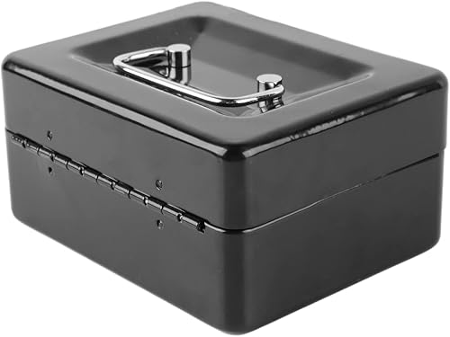 Miniatura 9 de Pyhodi Caja de dinero con cerradura de dos llaves, caja fuerte de metal pequeña con bandeja de dinero, organizador de dinero seguro para dinero en