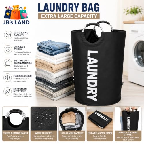 Image of Laundry Bag with Aluminum Handles, Foldable Large Clothes Storage Basket