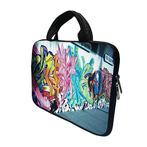 Image of TheSkinMantra Chain Laptop Sleeve Bag Compatible with Laptop /Macbooks /Chrombook /Notebook /Zbook (14.1 Inch (Handle), Street Painting)