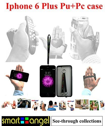 New iPhone 6+/6+S Case - Made of Pu+pc Material with Duo Hand and Neck Straps - Black Border with Transparent Back