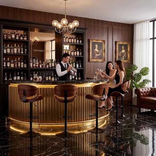 Image of Adjustable Swivel Bar Stools Chair,Counter Height Bar Stools with Back,350 LBS PU Leather Bar Stool for Kitchen Island,Upholstered Pub Stools with Footrest (Brown, Set of 2)