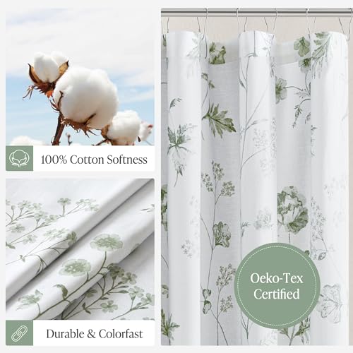 Martha Stewart Martha\'s Garden Shower Curtain Botanical Floral Print Cotton Shower Curtain for Bathroom, Spa Quality Modern Shower Curtains Standard Size, 72x72 Sage Green