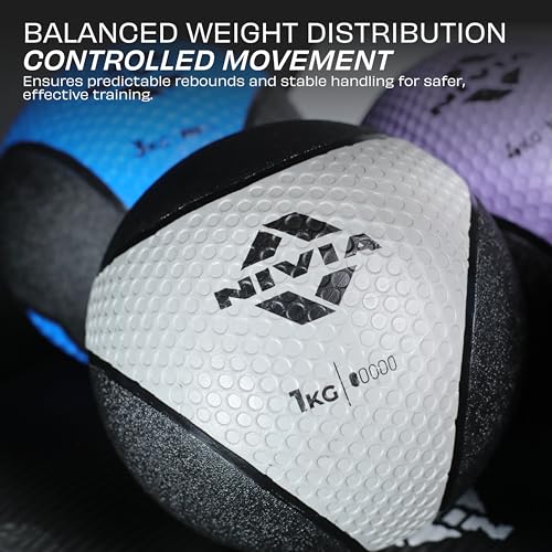 Image of Nivia Pro Medicine Ball for Strength Training, Core Workouts, Endurance Training, Non-Slip Surface, Weight Ball for Crossfit (Grey, 1 KG)