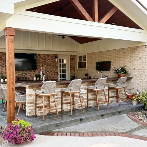 Image of PURPLE LEAF Bar Stools Bar Height Set of 2 Outdoor Barstools with Back Modern Patio Bar Chairs