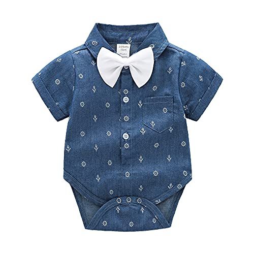 Baby Boys Gentleman Outfits Suits, Infant Blue Shirt+White Shorts+Bow Tie+Suspender Clothes Set,12-18M #TOP1