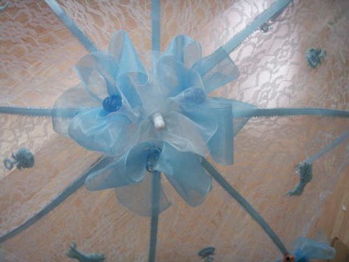 36" White Lace Baby Shower Umbrella Booties & Pacifiers Blue Accents #TOP3