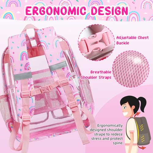 Image of Clear Backpack for School, 17 inch Heavy Duty PVC Transparent Bag, Cute See Through Bookbag with Pencil Case for Stadium Approved Women Girls Teens