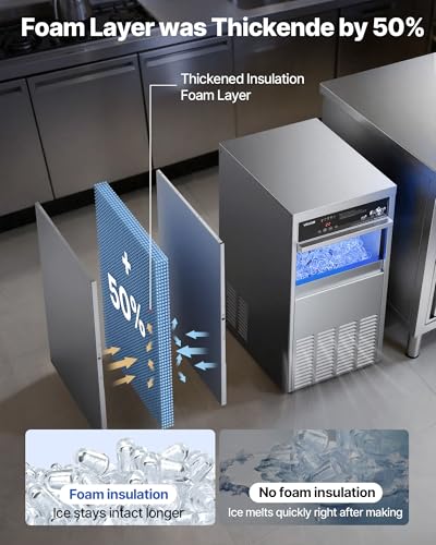 Image of VEVOR Commercial Ice Maker Machine, 100 lbs /24h with 30-35 lbs Storage, Bullet Ice,Built-in /Freestanding /Under Counter, Stainless Steel Ice Maker with LED Display for Home Bar Restaurant