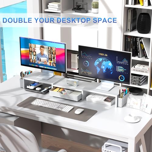 Image of gianotter Dual Monitor Stand Riser With Drawer and 2 Pen Holders