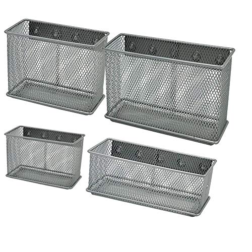 Magnetic Storage Baskets File Holder Metal Mesh 4Pcs 1 Set Sturdy Desk Tray Office Supply Letter Holder Silver