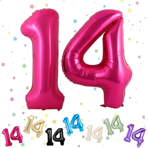 Globos de cumpleaños 14 años Azul, Foil Globo Numero 14, 101CM Globos de Helio Número 14, Azul Gigante Globos de Helio Número 14 Para Niños y Niñas Cumpleaños Fiesta Aniversario, Vuelan con Helio