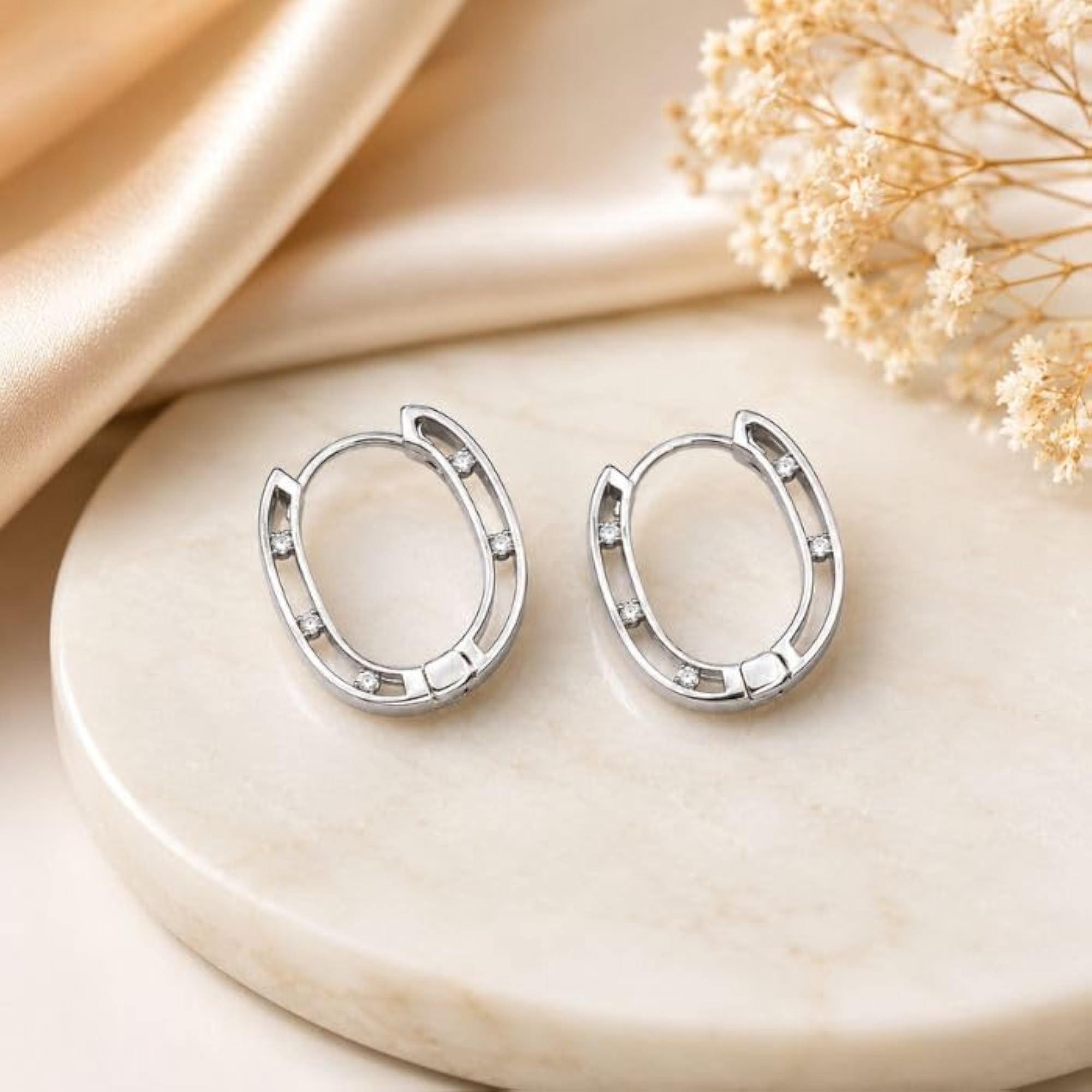 Women's 925 Sterling Silver Geometric Square Hoop Earrings