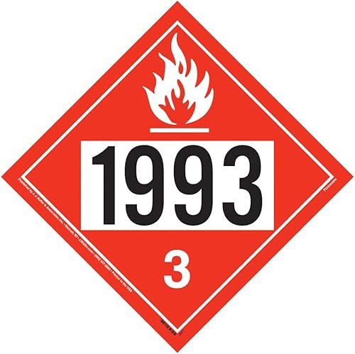 Cartel 1993, líquido inflamable clase 3, paquete de 10 unidades, vinilo autoadhesivo extraíble de 10.75 x 10.75 pulgadas para aplicaciones