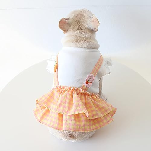 Miniatura 4 de Moorfowl Vestido tutú de bulldog francés con bonitos patrones de zanahoria y conejo, faldas con tirantes a cuadros para perrito, ropa de verano para