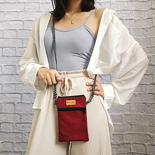 Image of Taianda Dual Zipper Women Cell Phone Crossbody Pouch Bag (Wine Red)