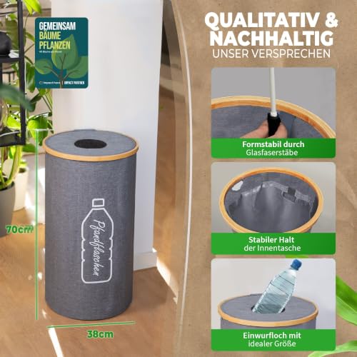 COTTARA® Pfandflaschen Sammelbehälter mit Bambusrahmen - extra stabil 80 L – Ansicht 5