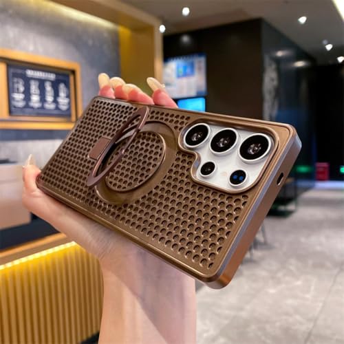 Étui de téléphone pliable en métal pour Samsung S22 Plus avec support marron