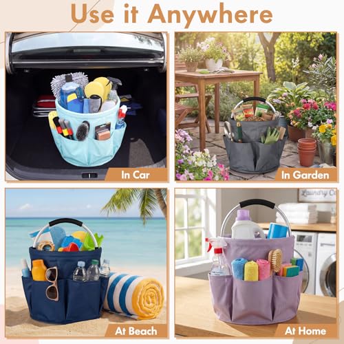 Image of LemonRoad 10 Pack Cleaning Caddy with Handle Bulk 17L Collapsible Cleaning Supplies Organizer, Waterproof Oxford Cloth Tote with 6 Pockets & Soft Grip Handle for Housekeeping, Office, Home, Garden