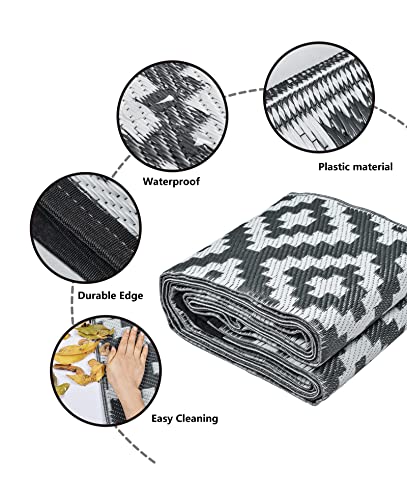 Ecoflorer Reversible Mats 6'*9' Grey&White Camping Rugs Patio Mat Large Area Rug RV Camping,Beach,Picnic,Trailer,Deck,Yard Area Rug - Image 2